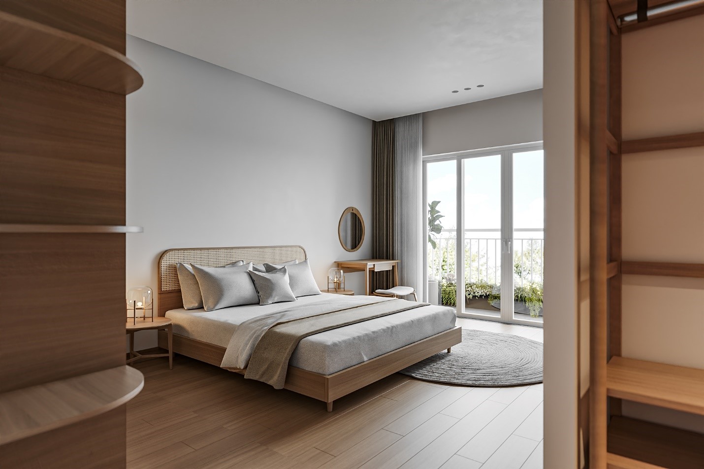 Bàn trang điểm gỗ thường được thiết kế với các tông màu trầm, ưa nhìn và tạo cảm giác ấm áp cho không gian phòng ngủ